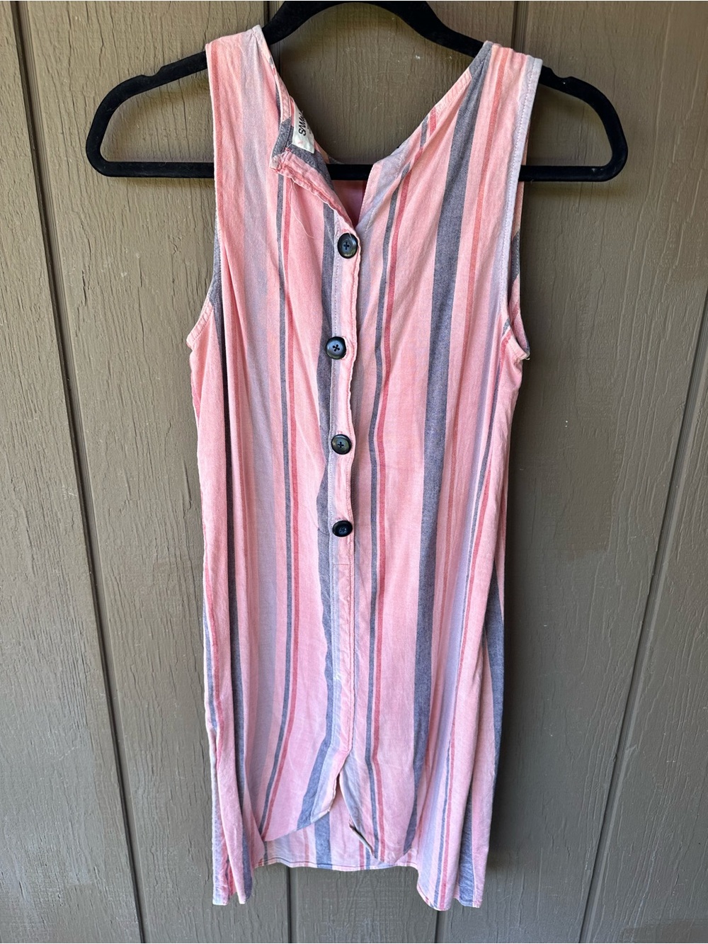Sleeveless Button-Front Striped Tunic in Pink and Gray